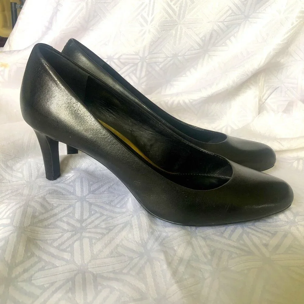 Ralph Lauren Harper Black Genuine Leather Pumps 8 - Picture 1 of 9